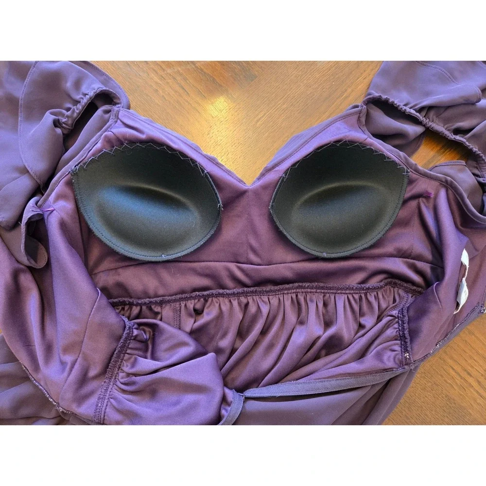 Birdy Grey Plum Purple Michelle Chiffon Ruffle Flutter Maxi Bridesmaid Dress M - Picture 8 of 13